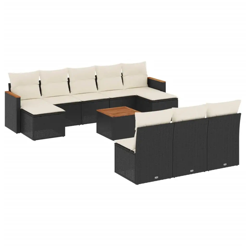 Set Divani da Giardino 11 pz con Cuscini in Polyrattan Nero - homemem39