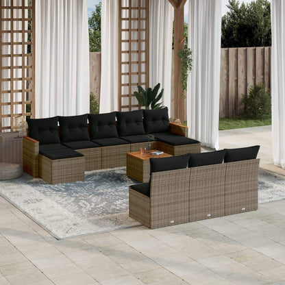 Set Divani da Giardino 11 pz con Cuscini in Polyrattan Grigio - homemem39