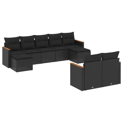 Set Divani da Giardino 9 pz con Cuscini Nero in Polyrattan - homemem39