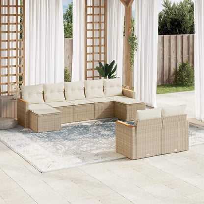 Set Divano da Giardino 9 pz con Cuscini Beige in Polyrattan - homemem39