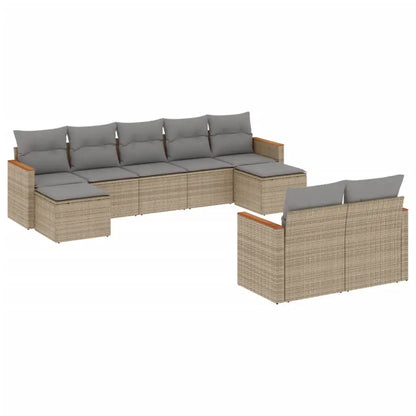Set Divano da Giardino 9 pz con Cuscini Beige in Polyrattan - homemem39