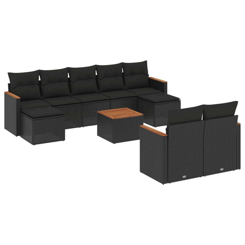 Set Divani da Giardino 10pz con Cuscini in Polyrattan Nero - homemem39