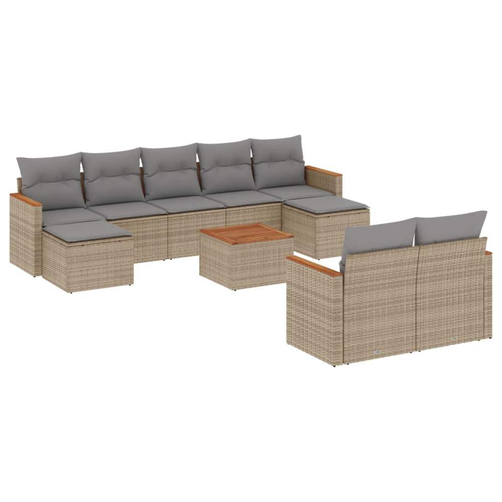 Set Divano da Giardino 10 pz con Cuscini Beige in Polyrattan - homemem39