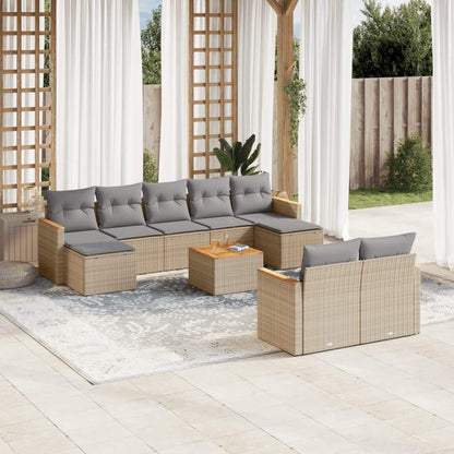 Set Divano da Giardino 10 pz con Cuscini Beige in Polyrattan - homemem39