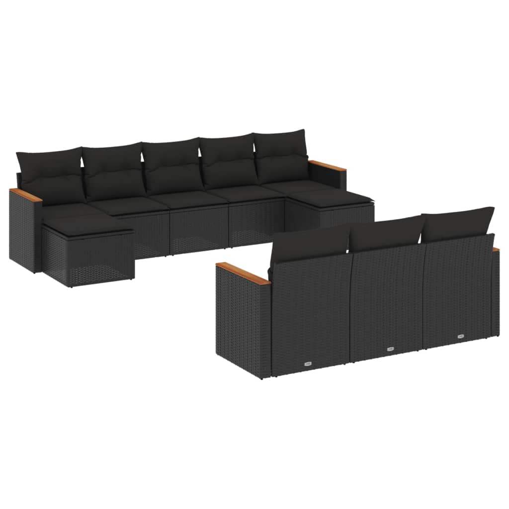 Set Divani da Giardino 10pz con Cuscini in Polyrattan Nero - homemem39