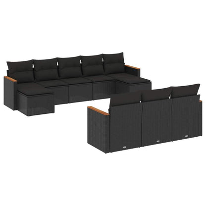 Set Divani da Giardino 10pz con Cuscini in Polyrattan Nero - homemem39