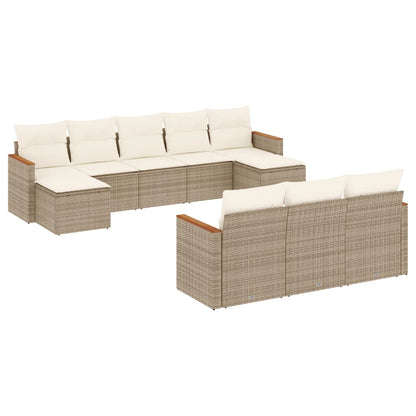 Set Divano da Giardino 10 pz con Cuscini Beige in Polyrattan - homemem39