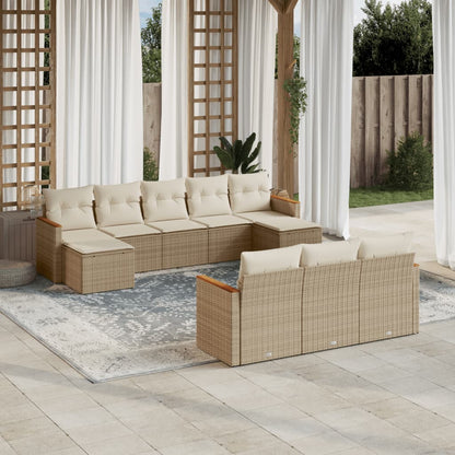 Set Divano da Giardino 10 pz con Cuscini Beige in Polyrattan - homemem39