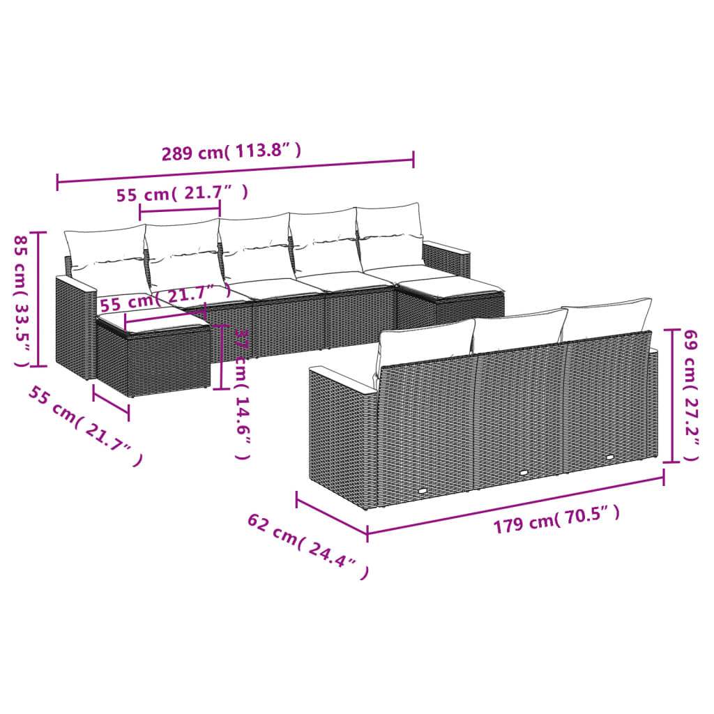 Set Divano da Giardino 10 pz con Cuscini Grigio in Polyrattan - homemem39