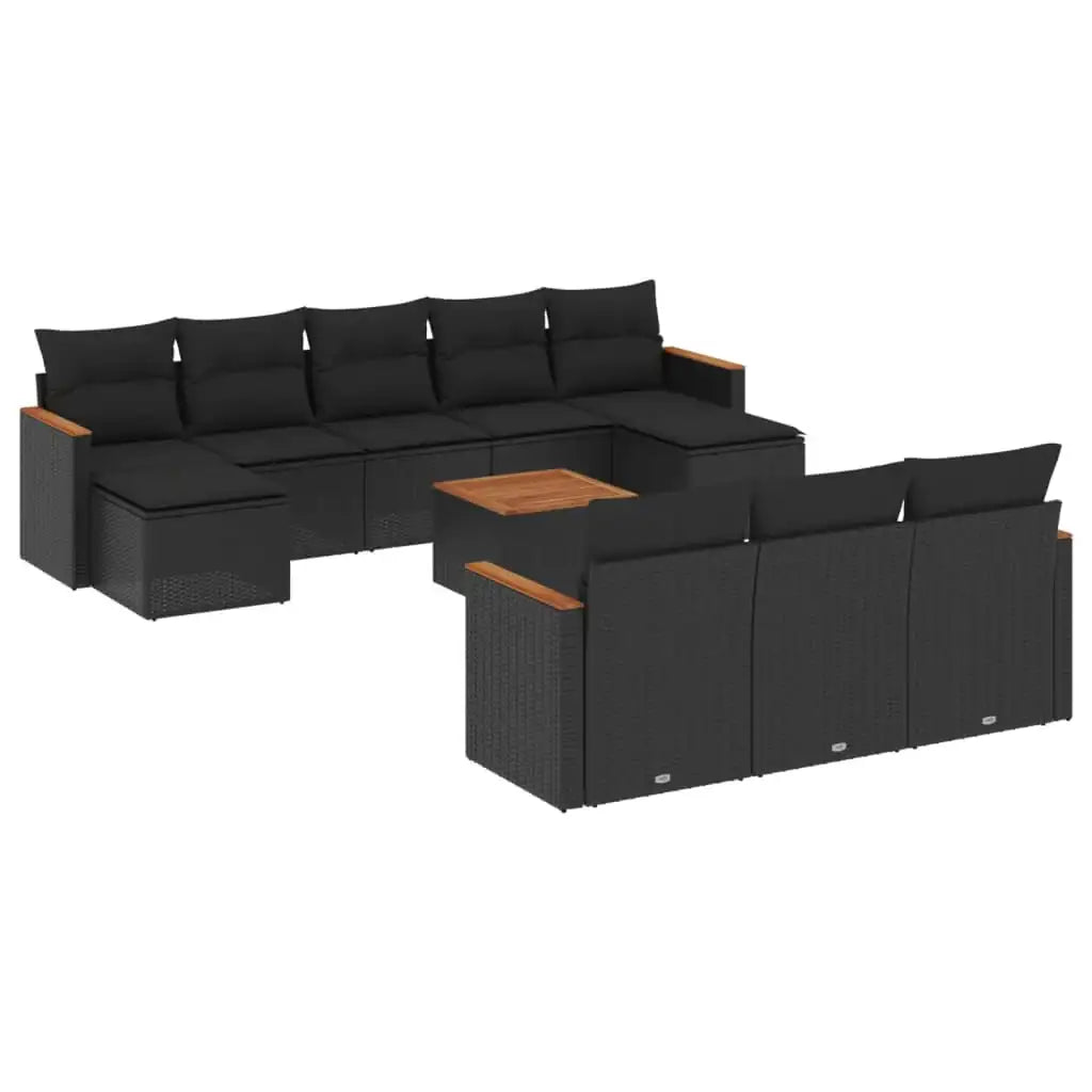 Set Divani da Giardino 11 pz con Cuscini in Polyrattan Nero - homemem39