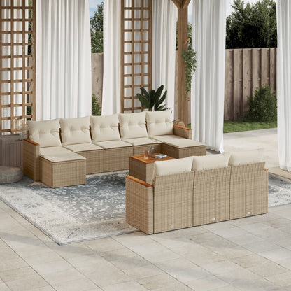 Set Divani da Giardino 11 pz con Cuscini Beige in Polyrattan | homemem39