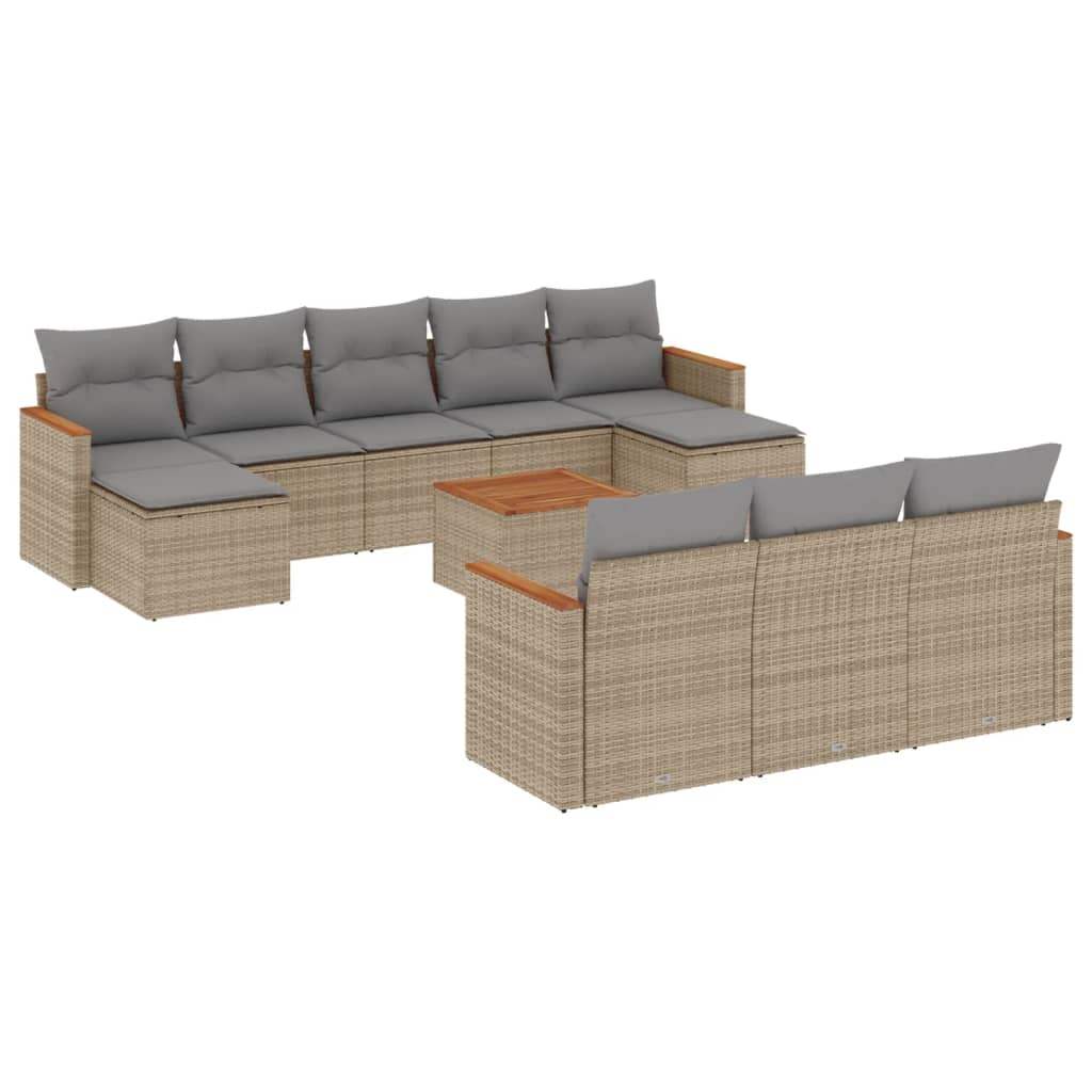 Set Divani da Giardino 11 pz con Cuscini Beige in Polyrattan - homemem39