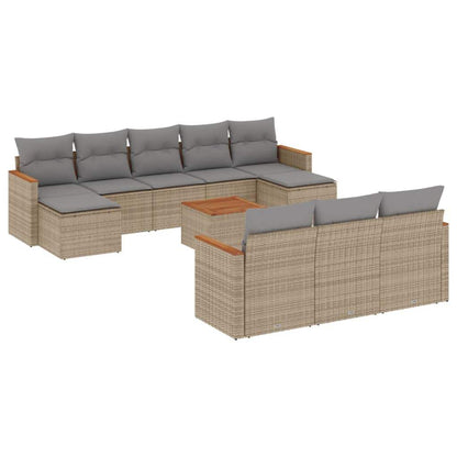 Set Divani da Giardino 11 pz con Cuscini Beige in Polyrattan - homemem39
