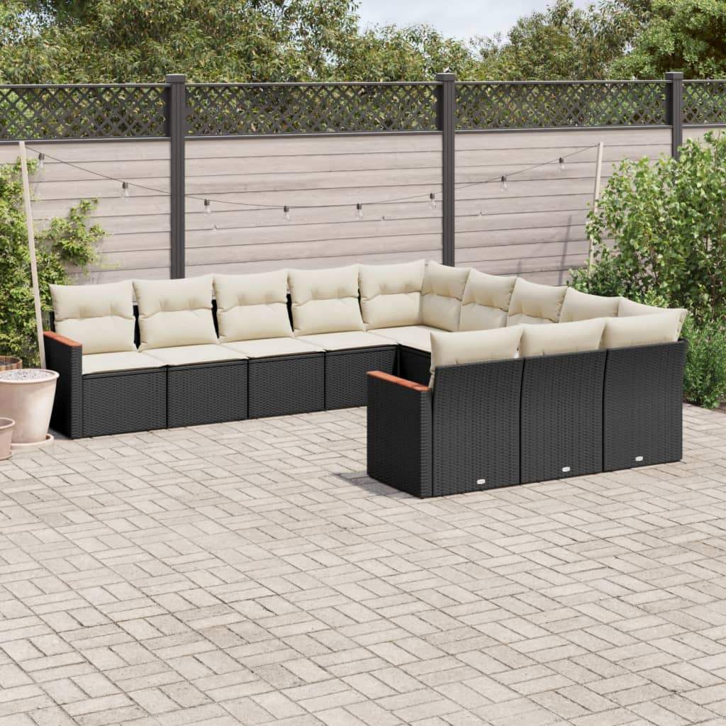 Set Divani da Giardino 11 pz con Cuscini in Polyrattan Nero - homemem39