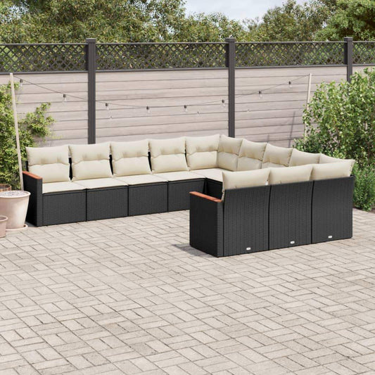 Set Divani da Giardino 11 pz con Cuscini in Polyrattan Nero - homemem39