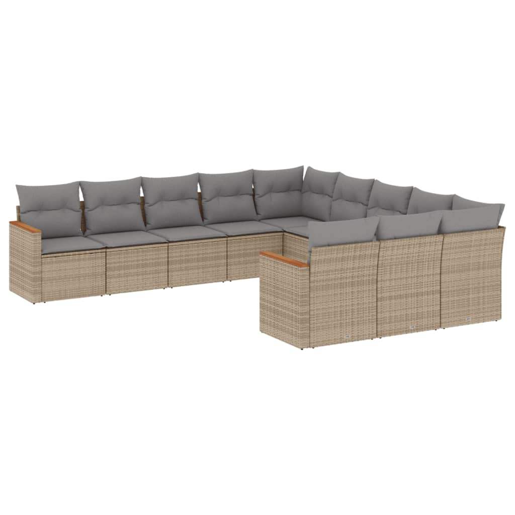 Set Divani da Giardino 11 pz con Cuscini Beige in Polyrattan - homemem39