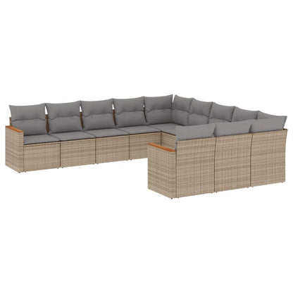 Set Divani da Giardino 11 pz con Cuscini Beige in Polyrattan - homemem39