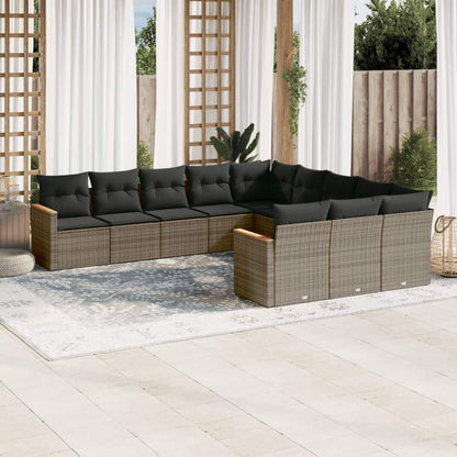 Set Divani da Giardino 11 pz con Cuscini in Polyrattan Grigio - homemem39