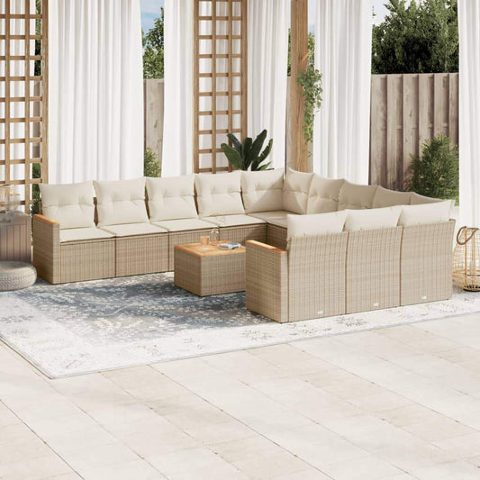Set Divani da Giardino 12 pz con Cuscini Beige in Polyrattan - homemem39
