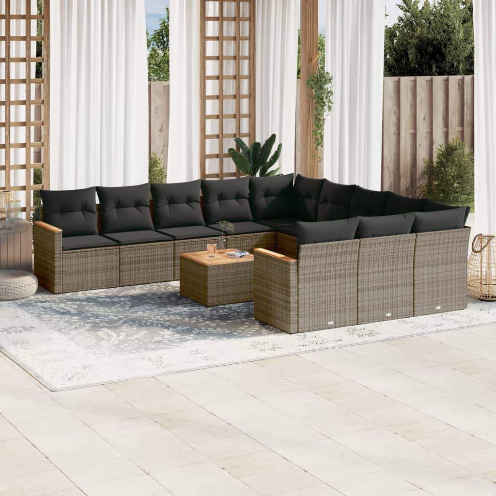 Set Divani da Giardino 12 pz con Cuscini Grigio in Polyrattan - homemem39