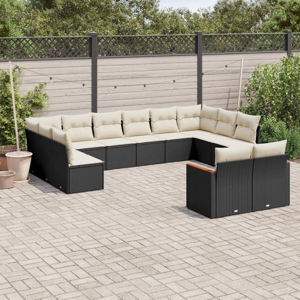 Set Divani da Giardino 12 pz con Cuscini Nero in Polyrattan - homemem39