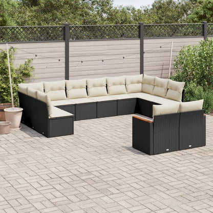 Set Divani da Giardino 12 pz con Cuscini Nero in Polyrattan - homemem39