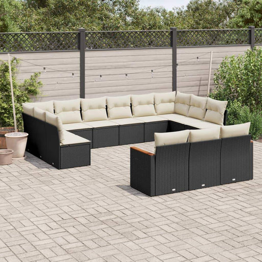 Set Divani da Giardino 13pz con Cuscini Nero in Polyrattan - homemem39