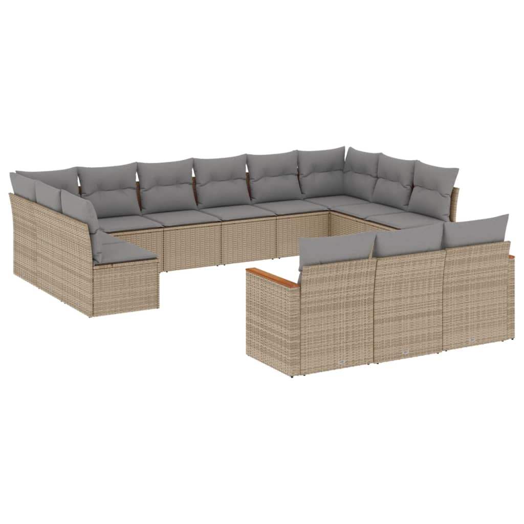 Set Divano da Giardino 13 pz con Cuscini Beige in Polyrattan - homemem39