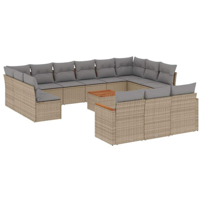 Set Divani da Giardino 14pz con Cuscini in Polyrattan Beige - homemem39