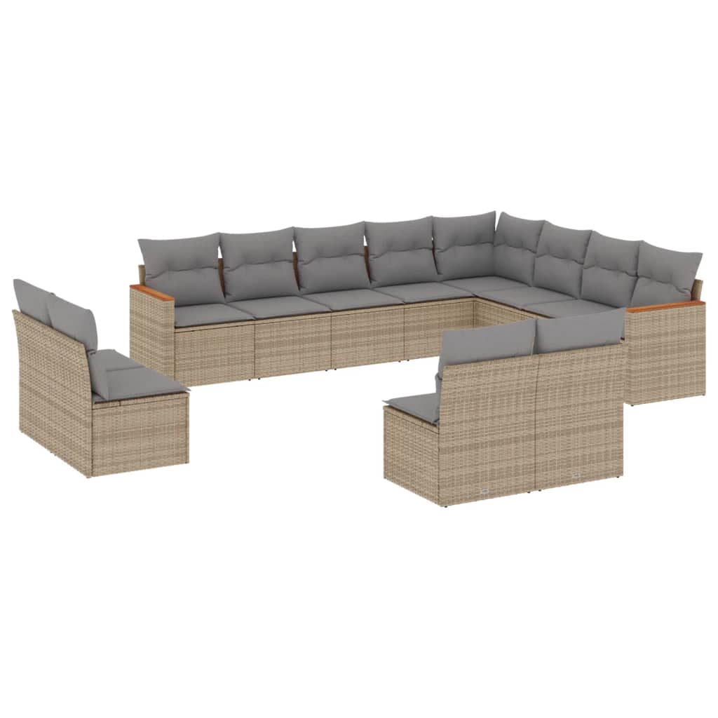 Set Divani da Giardino 12 pz con Cuscini Beige in Polyrattan | homemem39