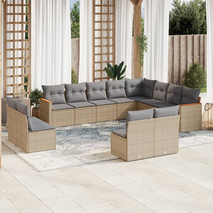 Set Divani da Giardino 12 pz con Cuscini Beige in Polyrattan | homemem39