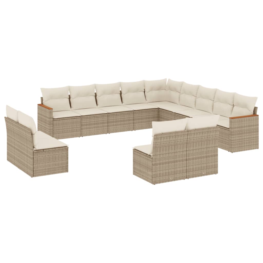 Set Divano da Giardino 13 pz con Cuscini Beige in Polyrattan - homemem39