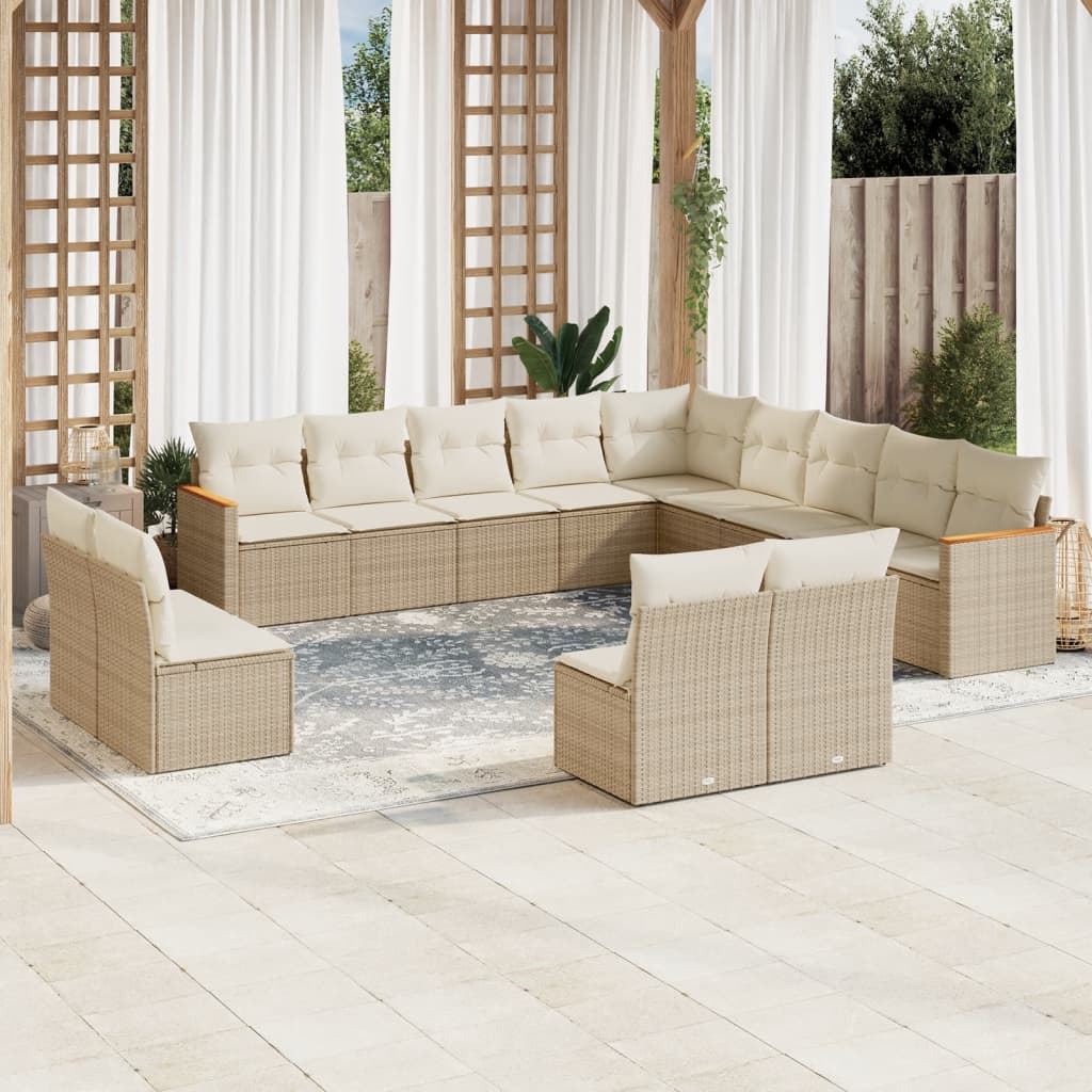 Set Divano da Giardino 13 pz con Cuscini Beige in Polyrattan - homemem39