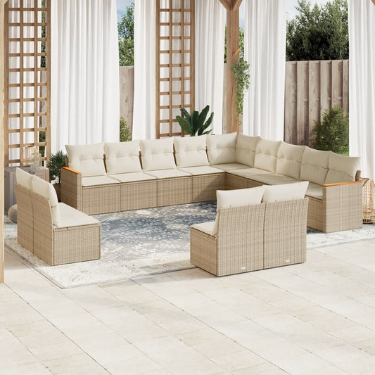 Set Divano da Giardino 13 pz con Cuscini Beige in Polyrattan - homemem39
