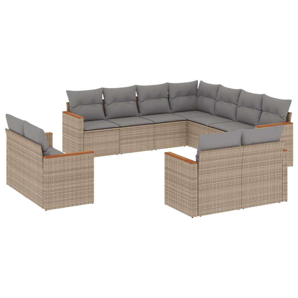 Set Divani da Giardino 11 pz con Cuscini Beige in Polyrattan - homemem39