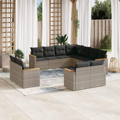 Set Divani da Giardino 11 pz con Cuscini in Polyrattan Grigio - homemem39