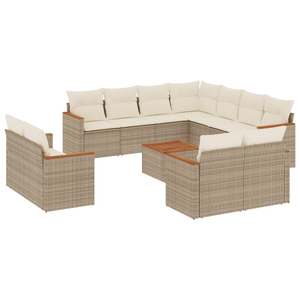 Set Divani da Giardino 12 pz con Cuscini Beige in Polyrattan | homemem39