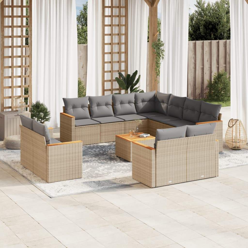 Set Divani da Giardino 12 pz con Cuscini Beige in Polyrattan - homemem39