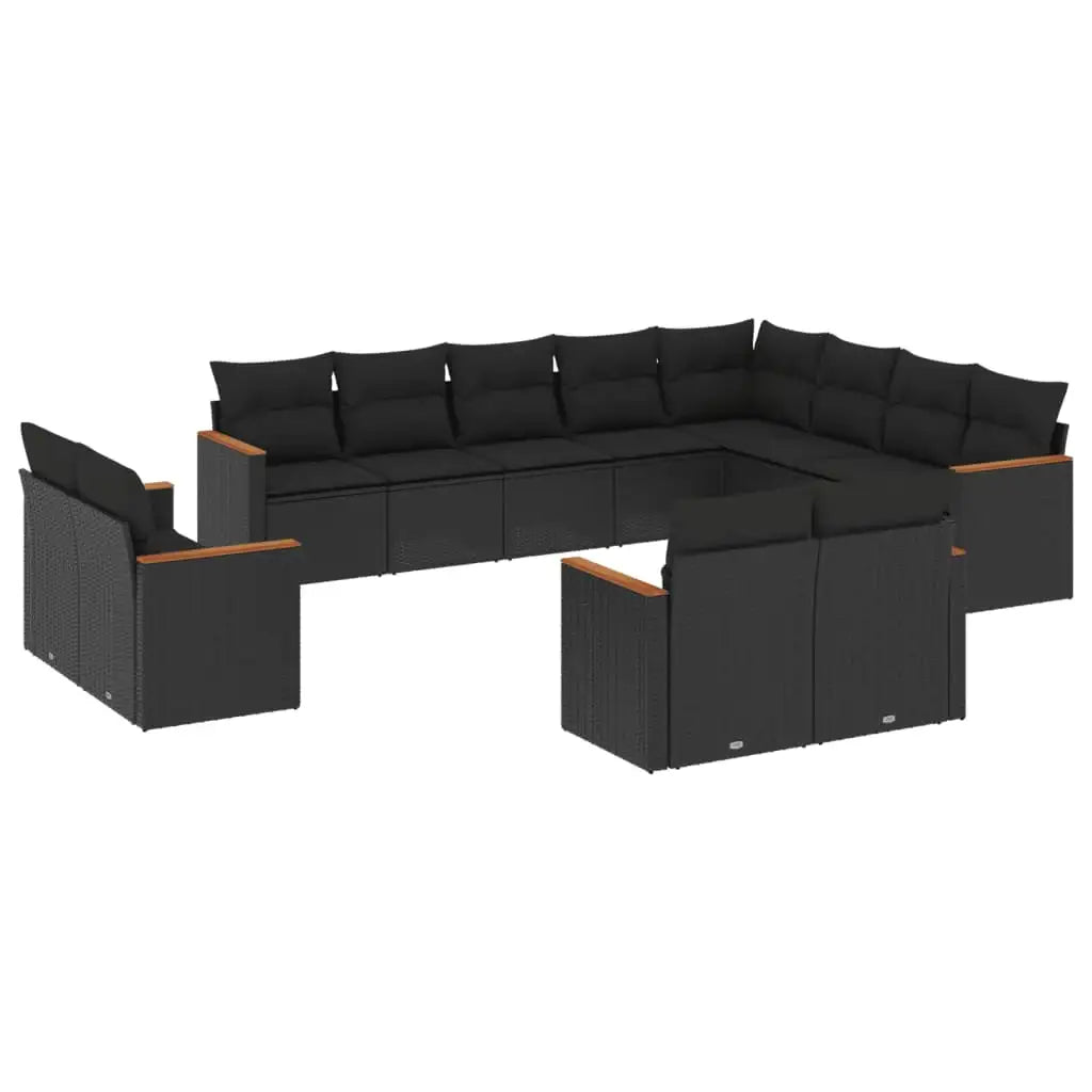 Set Divani da Giardino 12 pz con Cuscini Nero in Polyrattan - homemem39