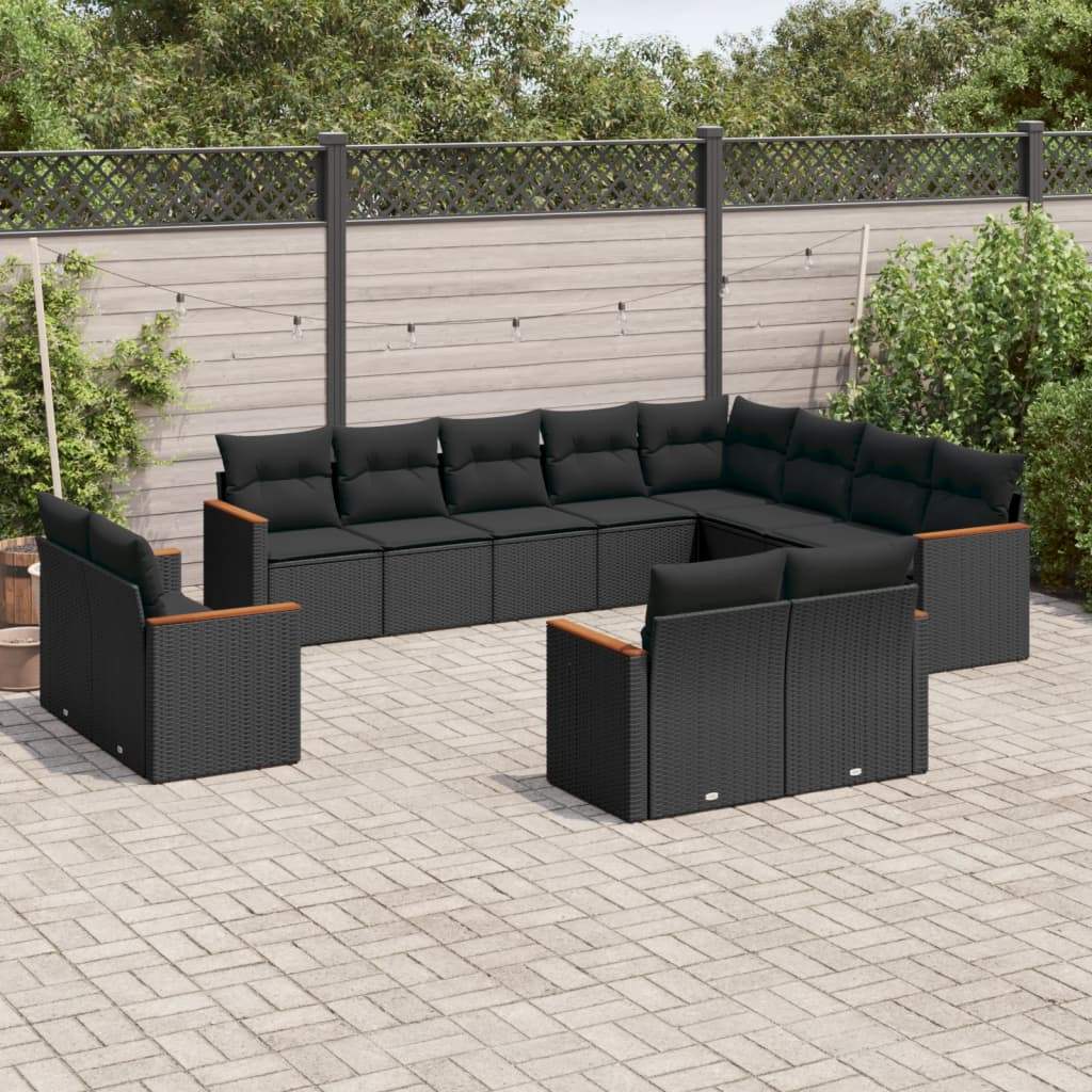 Set Divani da Giardino 12 pz con Cuscini Nero in Polyrattan - homemem39