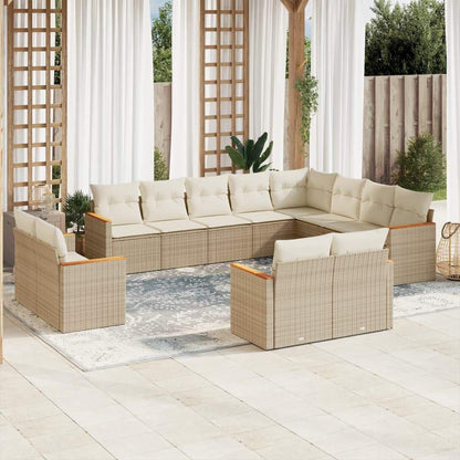 Set Divani da Giardino 12 pz con Cuscini Beige in Polyrattan - homemem39