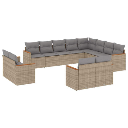 Set Divani da Giardino 12 pz con Cuscini Beige in Polyrattan - homemem39
