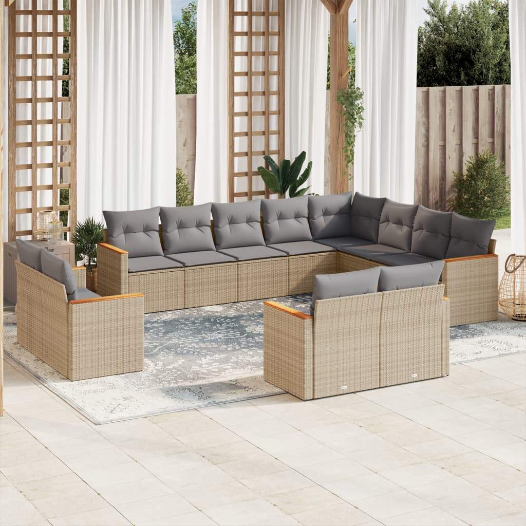 Set Divani da Giardino 12 pz con Cuscini Beige in Polyrattan - homemem39