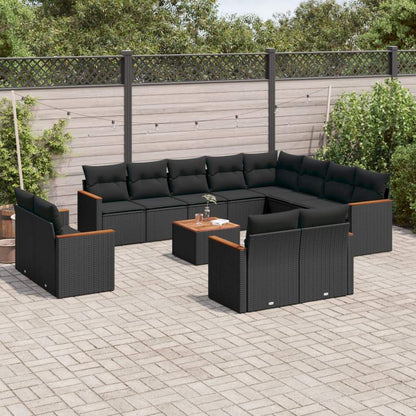 Set Divani da Giardino 13pz con Cuscini Nero in Polyrattan - homemem39