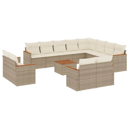 Set Divano da Giardino 13 pz con Cuscini Beige in Polyrattan - homemem39
