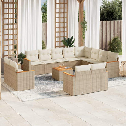 Set Divano da Giardino 13 pz con Cuscini Beige in Polyrattan - homemem39