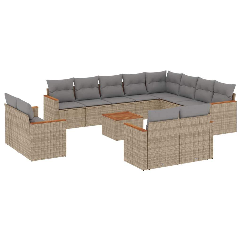 Set Divano da Giardino 13 pz con Cuscini Beige in Polyrattan - homemem39