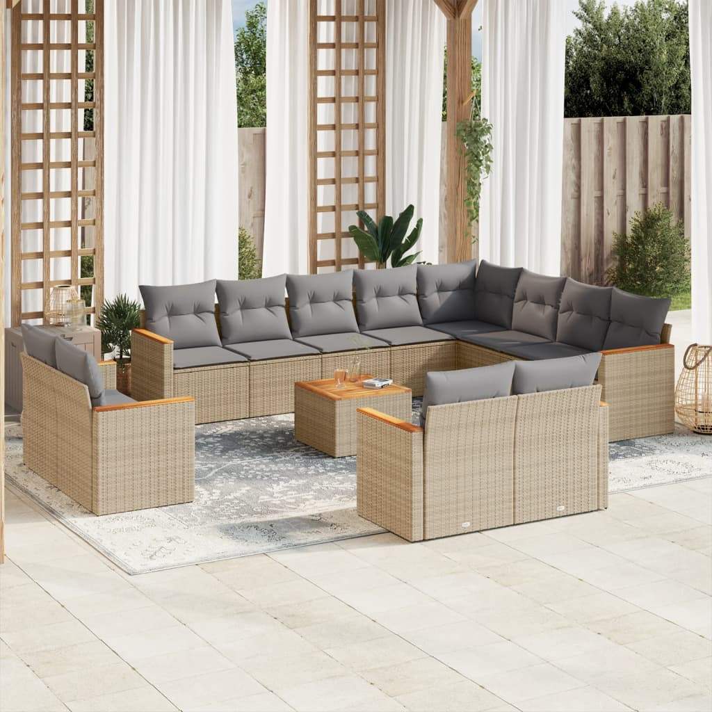 Set Divano da Giardino 13 pz con Cuscini Beige in Polyrattan - homemem39