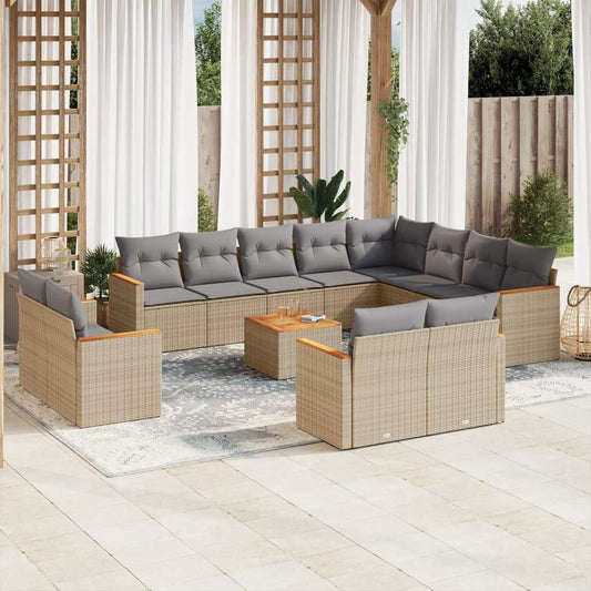 Set Divano da Giardino 13 pz con Cuscini Beige in Polyrattan - homemem39