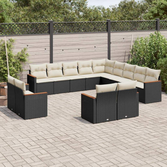 Set Divani da Giardino 13pz con Cuscini Nero in Polyrattan - homemem39